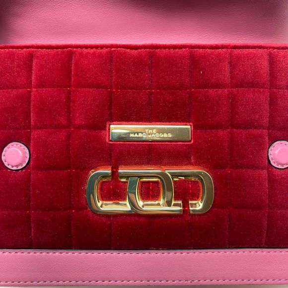 *RARE* MARC JACOBS The J Link Quilted Velvet & Leather Shoulder Bag - Pink & Red - Picture 5 of 14